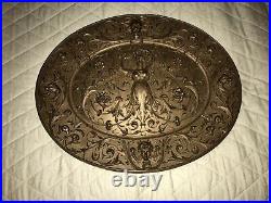 Large Victorian Neoclassical Oval Cast Iron Bronze Color Roman Greek Plaque
