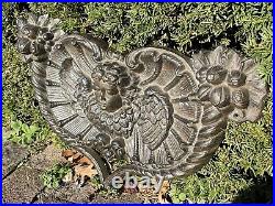 Large Victorian Style CAST IRON Angel Cherub Relief Plaque
