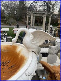 Large Vintage Victorian Cast Iron Urn Planter With Swan Motif Painted Off White