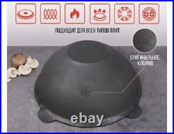 Large black cast iron cauldron for 8 liters