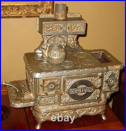 Large early nickel plated cast iron salesman sample cook stove-15934