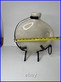 Late 20th Century Large Off-White Handled Vase With Cast Iron Stand