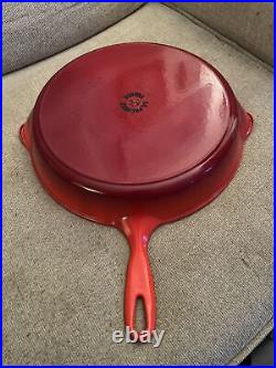 Le Creuset Enamel Cast Iron Red 13.3 Skillet Frying Pan Large 34 Vintage Big