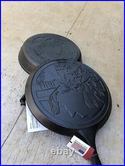 Lodge Cast Iron Wildlife Series 10.5 Inch Moose Griddle And Buffalo skillet