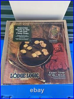 Lodge Logic Cast Iron Camp Oven 8 Qt 12 Diameter in original box! Large