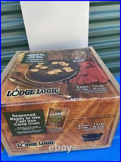 Lodge Logic Cast Iron Camp Oven 8 Qt 12 Diameter in original box! Large