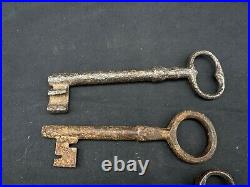 Lot of 5 Large Antique Cast Iron Skeleton Keys