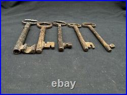 Lot of 5 Large Antique Cast Iron Skeleton Keys