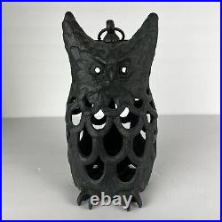 Mid Century Owl Lantern Candle Holder Cast Iron Japan Hanging Table Large 11in
