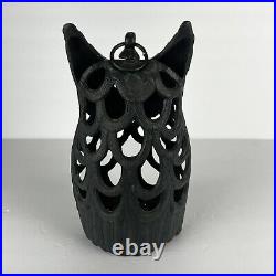 Mid Century Owl Lantern Candle Holder Cast Iron Japan Hanging Table Large 11in