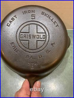 Nice GRISWOLD Cast Iron Skillet Frying Pan # 5 LARGE BLOCK LOGO 724