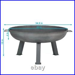 Outdoor Camping or Backyard Large Round Cast Iron Rustic Fire Pit Bowl 30