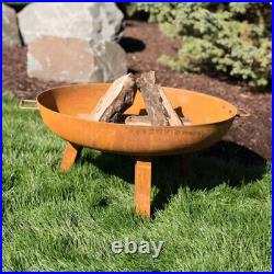Outdoor Camping or Backyard Large Round Cast Iron Rustic Fire Pit Bowl, Orange