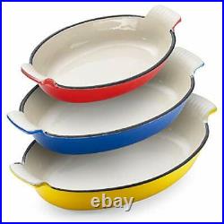 Oval Casserole Dish Set of 3 Cast Iron Pan Lasagna Pan Large Roasting Pan