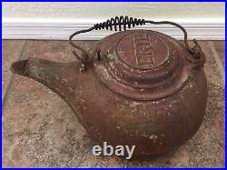 Pre Griswold ERIE Antique Cast Iron Tea Kettle Large 13 Rust Patina