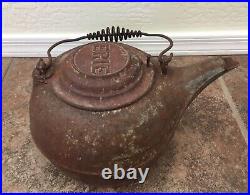 Pre Griswold ERIE Antique Cast Iron Tea Kettle Large 13 Rust Patina