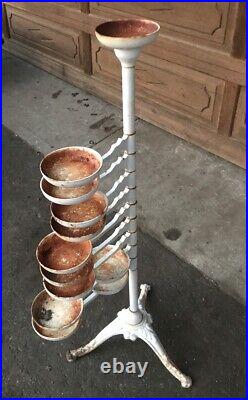 RARE Antique Victorian Cast Iron Tiered Swivel Plant Stand with 10 Pot Holders