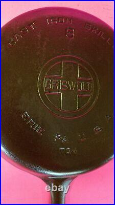 Restored GRISWOLD # 8 Cast Iron SKILLET 704 LARGE BLOCK LOGO Sits Flat Smooth