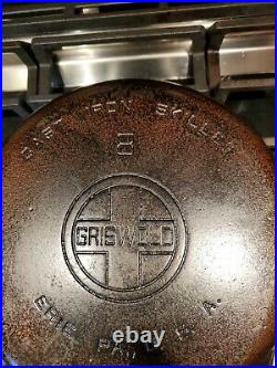 Restored Griswold Cast Iron Skillet #8 Large Block Logo 704C Sits Flat