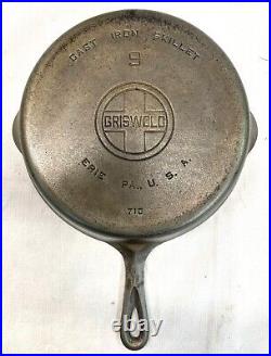 Restored Griswold No 9 Large Block EPU 710 Cast Iron Skillet with Cover Lid Nickel