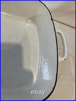 VTG. Le Creuset Enameld Cast Iron Roaster 7Qt White 6.6L #37 Large Roasting Pan