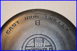 Vintage #8 GRISWOLD Cast Iron Skillet 704 Large Logo Smooth Bottom