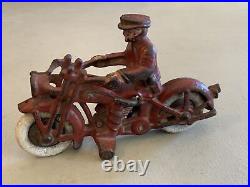 Vintage Antique LARGE 6.25 CAST IRON POLICE MOTORCYCLE WITH ELECTRIC HEADLIGHT