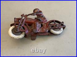 Vintage Antique LARGE 6.25 CAST IRON POLICE MOTORCYCLE WITH ELECTRIC HEADLIGHT