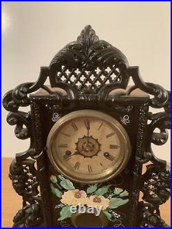 Vintage Antique Large 18.5 Cast Iron Figural Front Wind Up Hand Painted Clock