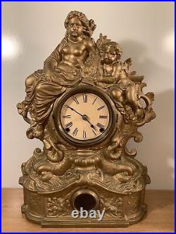 Vintage Antique Large 19 Cast Iron Figural Front Wind Up Clock