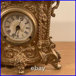 Vintage Antique Large Cast Iron Figural Front Wind Up Clock