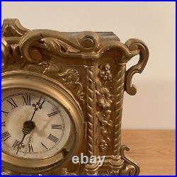Vintage Antique Large Cast Iron Figural Front Wind Up Clock