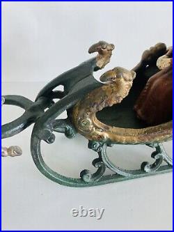 Vintage Cast Iron Woman In Horse Drawn Sleigh Large Heavy