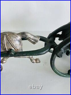 Vintage Cast Iron Woman In Horse Drawn Sleigh Large Heavy