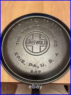 Vintage GRISWOLD #7 Large Logo Cast Iron Griddle 607