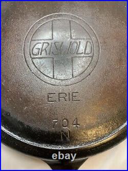 Vintage GRISWOLD # 8 CAST IRON SKILLET LARGE SLANT LOGO #704 N HEAT RING Erie PA
