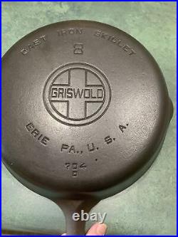 Vintage GRISWOLD #8 Cast Iron Skillet Large Logo 704 D Lye Cleaned Sets Level