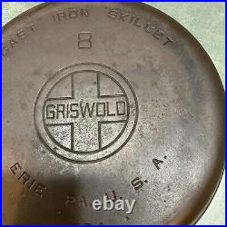 Vintage GRISWOLD #8 Cast Iron Skillet Large Logo 704 G Lye Cleaned Wobble