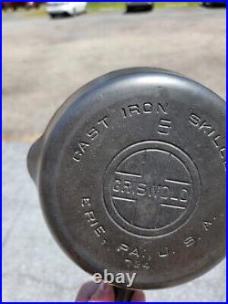 Vintage GRISWOLD Cast Iron SKILLET Frying Pan # 5 LARGE BLOCK LOGO