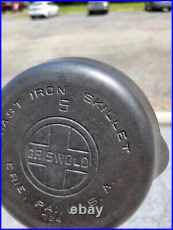 Vintage GRISWOLD Cast Iron SKILLET Frying Pan # 5 LARGE BLOCK LOGO