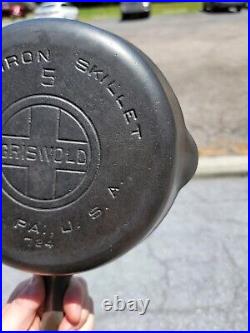 Vintage GRISWOLD Cast Iron SKILLET Frying Pan # 5 LARGE BLOCK LOGO