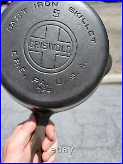 Vintage GRISWOLD Cast Iron SKILLET Frying Pan # 5 LARGE BLOCK LOGO