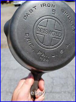 Vintage GRISWOLD Cast Iron SKILLET Frying Pan # 5 LARGE BLOCK LOGO