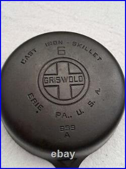 Vintage GRISWOLD Cast Iron SKILLET Frying Pan # 6 699 A LARGE BLOCK LOGO READ