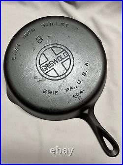 Vintage GRISWOLD Cast Iron Skillet #8 Large Logo 704 S Flat Seasoned