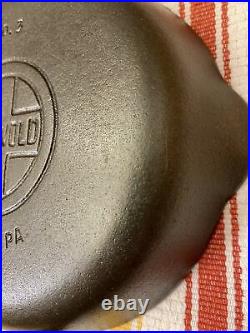 Vintage Griswold #3 Cast Iron Skillet Large Block 709 Grooved marked 1 Handle