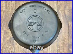 Vintage Griswold #8 Cast Iron Skillet With Large Block Logo Pattern 704 F