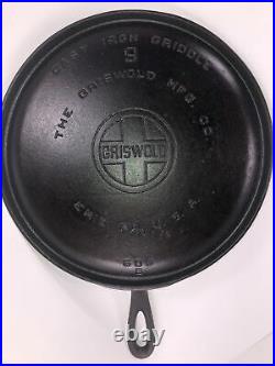 Vintage Griswold #9 Large Block Cast Iron Griddle 609B, Restored Ready To Use
