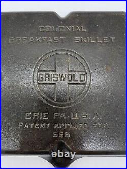 Vintage Griswold Cast Iron Colonial Breakfast Skillet PN #666 B Large Logo