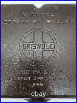 Vintage Griswold Cast Iron Colonial Breakfast Skillet PN #666 C Large Logo